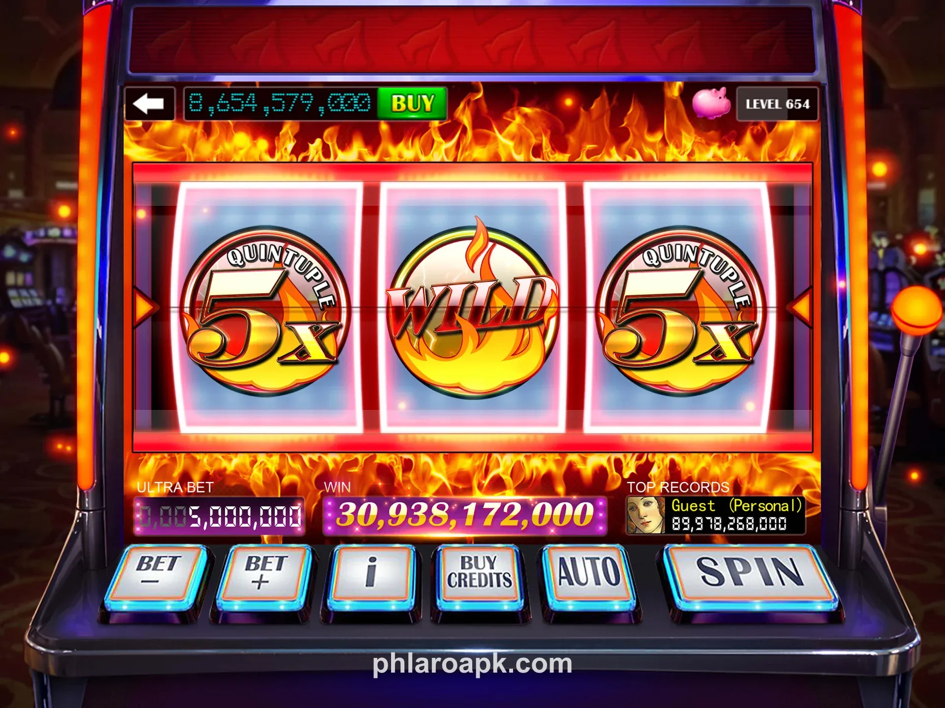 Phlaro active slot game with spinning reels and betting controls